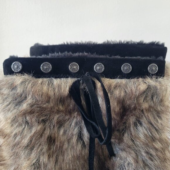 Bass Kodiak Women's 10 Medium Wedge Black Suede Leather Faux Fur Kneehigh Boots - Picture 3 of 12